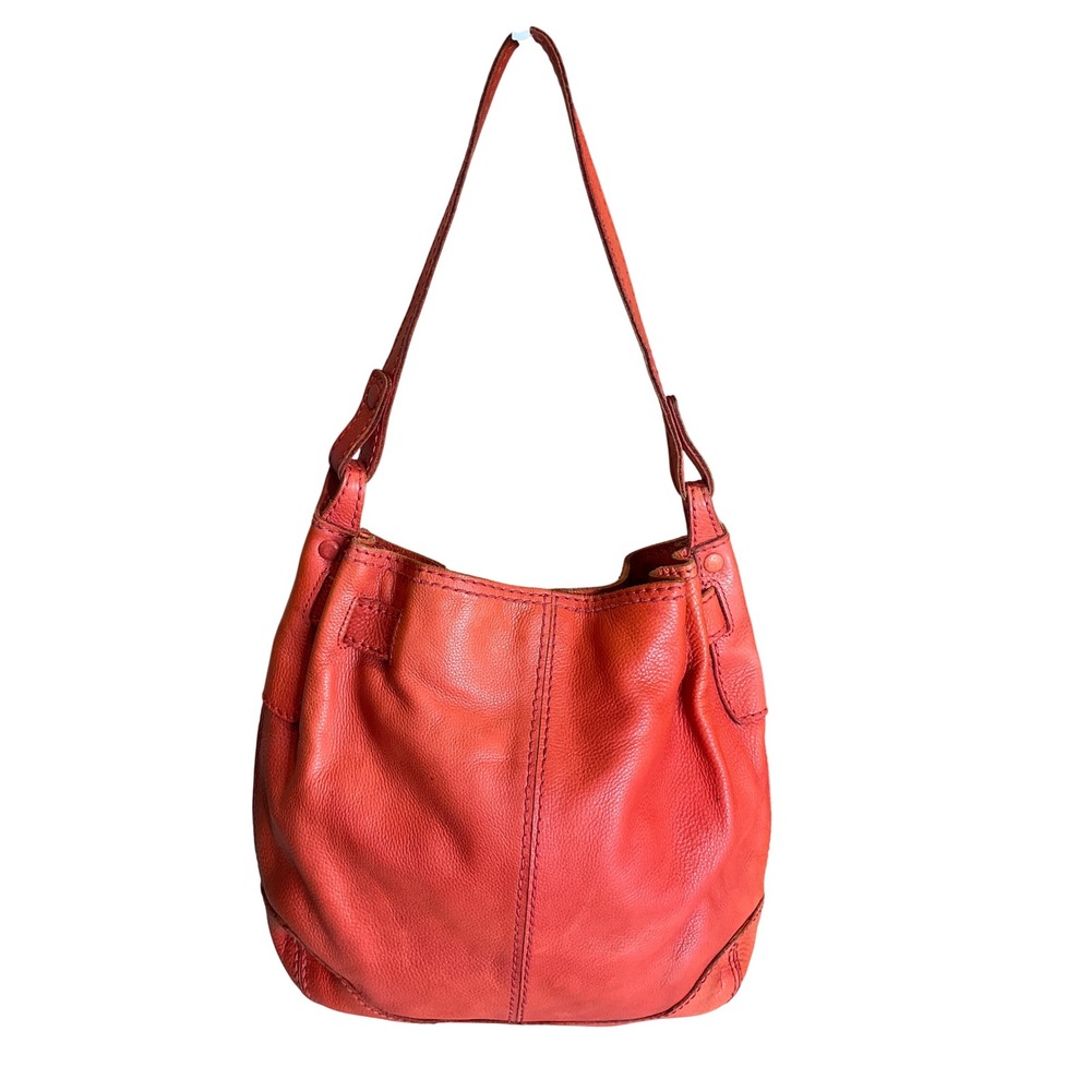 Vintage Fossil Leather Shoulder Hobo Boho Bag Purse Orange Flawed Gem Y2K Casual